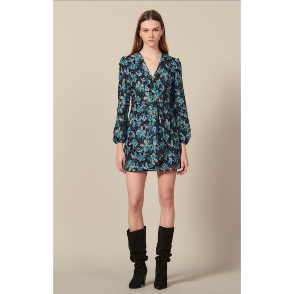 Sandro Bleen Faux-Wrap Mini Dress NWT Size 2-4